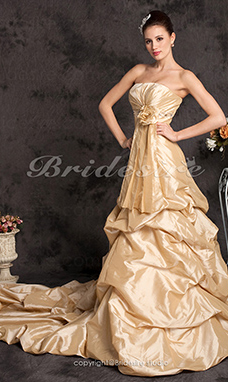 Corte A Tafetán Cola Corte Strapless Vestido de Novia