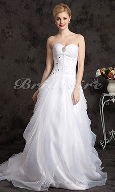 Corte A Organza Cola Catedral Strapless