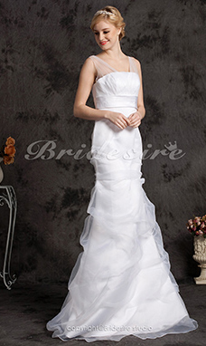 Corte Sirena/Trumpet Tul Hasta el Suelo Hombros Caídos Vestido de Novia