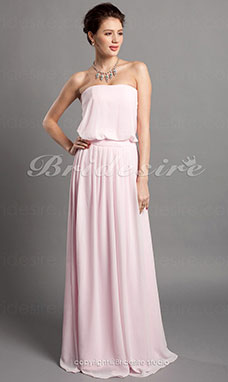 Corte Recto/ Column Gasa Over Elastic Woven Satén Strapless Hasta el Suelo Vestido de dama de honor