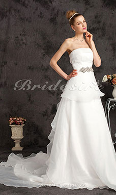 Corte A Organza Cola Corte Strapless Vestido de Novia With Con volados