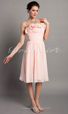 Corte A Gasa Hasta la Rodilla Strapless Vestido de dama de honor With Flower