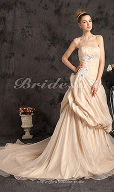 Corte A Organza Cola Corte Strapless Vestido de Novia