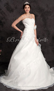 Corte A Encaje Y Organza Cola Corte Strapless Vestido de Novia