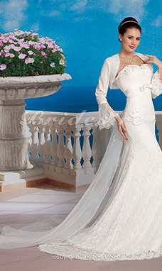 Corte Sirena/Trumpet Encaje Cola Corte Escote Corazón Vestido de Novia With A Wrap