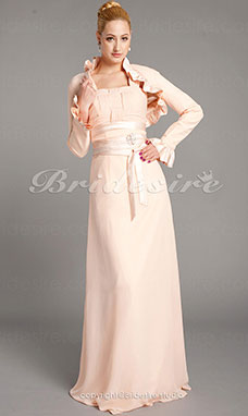 Corte Recto Gasa Y Satén Hasta el Suelo Escote Cuadrado Mother Of The Bride Vestido With A Wrap