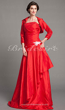 Corte A Tafetán Hasta el Suelo Strapless Vestido de madre de la novia With A Boleros