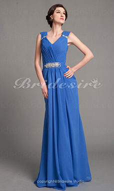 Corte Recto Gasa Hasta el Suelo Escote en V Mother Of The Bride Vestido