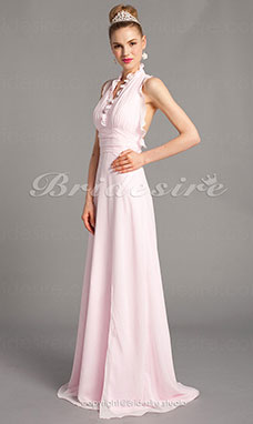Corte Recto/ Column Gasa Sweep/ Brush Train Escote Halter  Vestido de noche