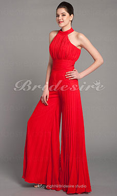 Gasa Hasta el Suelo Escote Halter Pantsuit Vestido de noche