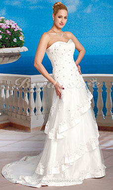 Corte Evasé Tul Satén Cola Gorrailla Escote Corazón Vestido de Novia