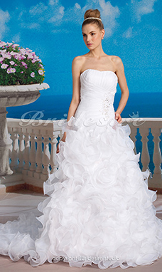 Corte Evasé Organza Cola Gorrailla Strapless