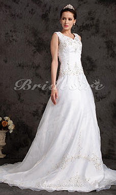 Corte A Organza Cola Gorrailla Escote en V Tallas Gryes