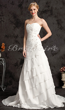 Corte A Gasa Tallas Gryes Cola Gorrailla Escote Corazón Wedding Dres