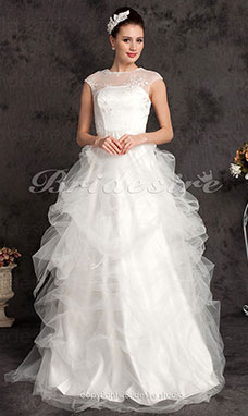 Corte A Encaje Tul Escote Joya Hasta el SueloVestido de Novia