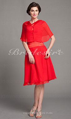 Corte A Gasa Hasta la Rodilla Escote Gorraa Mother Of The Bride Vestido