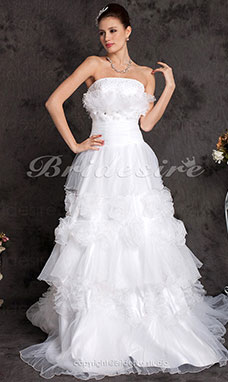 Corte A Organza Cola Corte Strapless Vestido de Novia