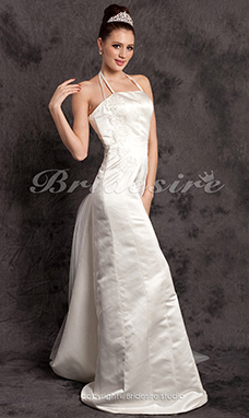 Corte Recto Satén Y Tul Neck Hasta el Suelo Escote Halter  Vestido de Novia