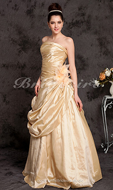 Corte A Tafetán Hasta el Suelo Strapless Vestido de Novia