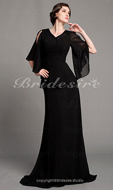 Corte A Gasa Sweep Brush Train Escote en V Mother Of The Bride Vestido