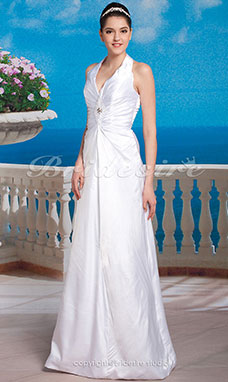 Corte Recto/ Column Elastic Silk-like Satén Hasta el Suelo Escote Halter  Vestido de Novia