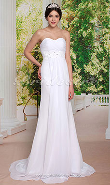 Corte Recto/ Column Gasa Hasta el Suelo Escote Corazón Vestido de Novia