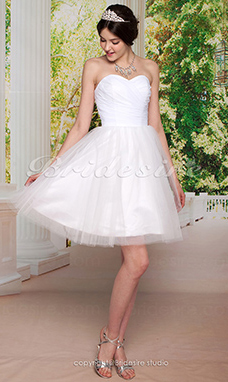 Corte Evasé Escote Corazón Strapless Tafetán Tul Hasta la Rodilla 
