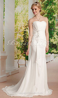 Corte Recto Gasa Escote Corazón Cola Corte Strapless Vestido de Novia