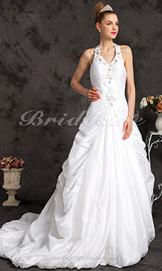 Corte Evasé Tafetán Cola Corte Escote Halter  Vestido de Novia