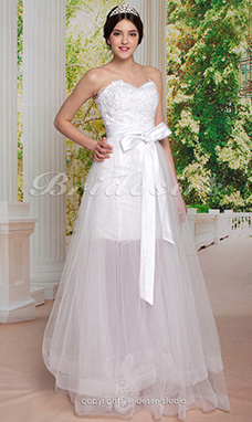 Corte A Corte Princesa Escote Corazón Two-In-One Tul Hasta el Suelo Vestido de Novia