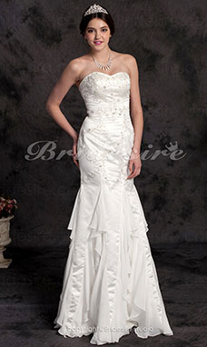 Corte Sirena Satén Strapless Hasta el Suelo Vestido de Novia