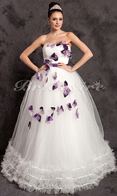 Corte Evasé Tul Hasta el Suelo Strapless Vestido de Novia
