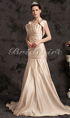 Corte Sirena/Trumpet Satén Cola Corte Strapless Vestido de Novia with A Wrap 