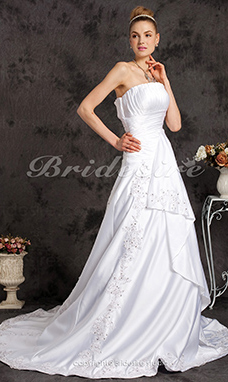 Corte A Satén Cola Corte Strapless Vestido de Novia
