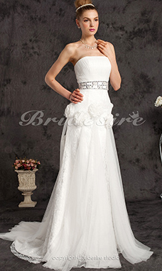 Corte Sirena/Trumpet Encaje Y Tul Cola Corte Strapless Vestido de Novia With A Wrap