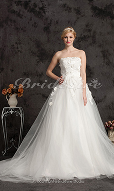 Corte Evasé Encaje Y Tul Cola Catedral Strapless