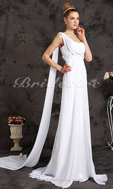 Corte A Escote Corazón Gasa Cola Gorrailla Cristal detallyo  Solo Hombro Vestido de Novia
