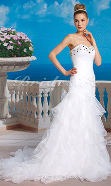 Corte Recto Strapless Organza Con volados Cola Gorrailla Escote Corazón Vestido de Novia