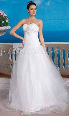 Corte A Tul Strapless Hasta el Suelo Escote Corazón Vestido de Novia