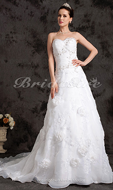 Corte A Organza Strapless Cola Gorrailla Escote Corazón
