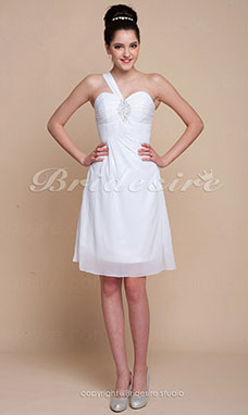 Corte A Satén Y Gasa Corto/Mini Solo Hombro Escote Corazón Vestido de dama de honor