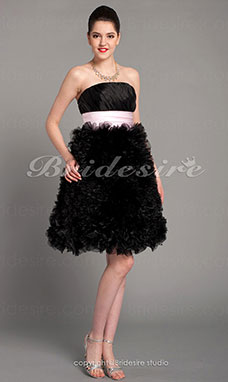 Corte A Organza Hasta la Rodilla Vestido de dama de honor With Volantes