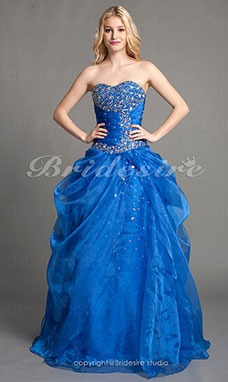 Corte Evasé Organza Hasta el Suelo Escote Corazón Vestido de Quinceanera
