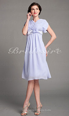 Corte A Gasa Hasta la Rodilla Escote en V Mother Of The Bride Vestido