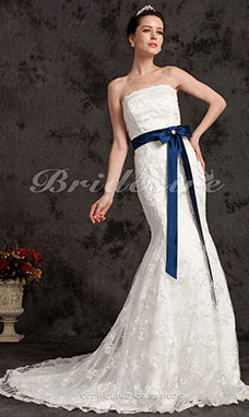 Corte Sirena Satén Cola Gorrailla Strapless with A Belt