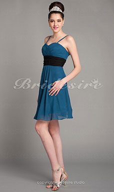 Corte Recto Hasta la Rodilla Escote Corazón Moderno Gasa Vestido de dama de honor with Removale Tirantes