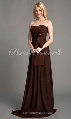 Corte A Gasa Hasta el Suelo Escote Corazón Vestido de dama de honor with Removale Tirantes