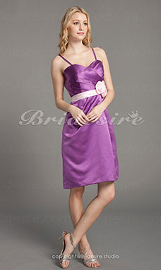 Corte A Hasta la Rodilla Escote Corazón Lindo Satén Vestido de dama de honor with Removale Tirantes