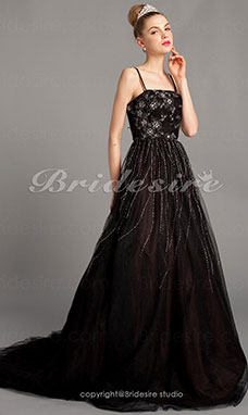 Corte Evasé Brilliant Corte A Tul Hasta el Suelo Tirantes Espaguetis Vestidos de noche