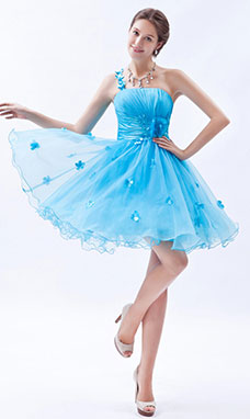 Corte Princesa Solo Hombro Corto/Mini Organza Vestido de fiesta
